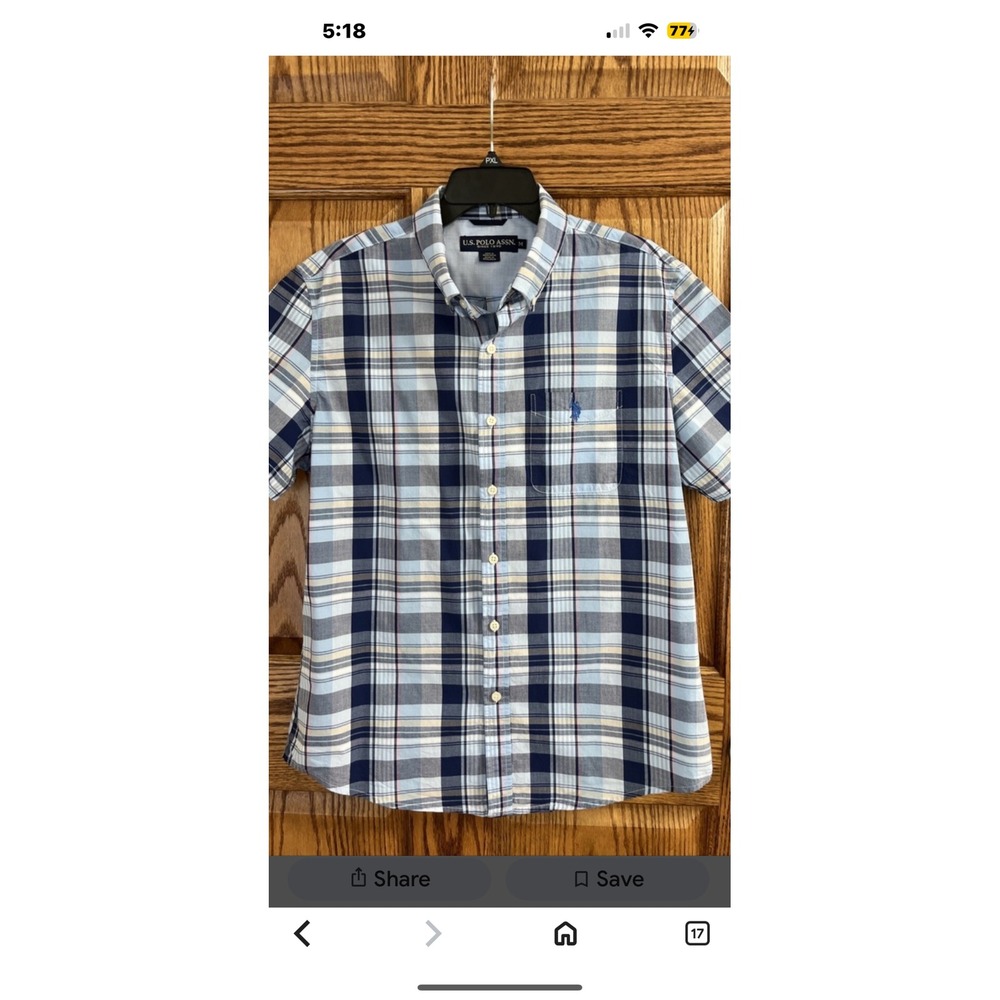 US‎ Polo Assn Mens 2XL Plaid Short Sleeve Button Up Shirt Casual